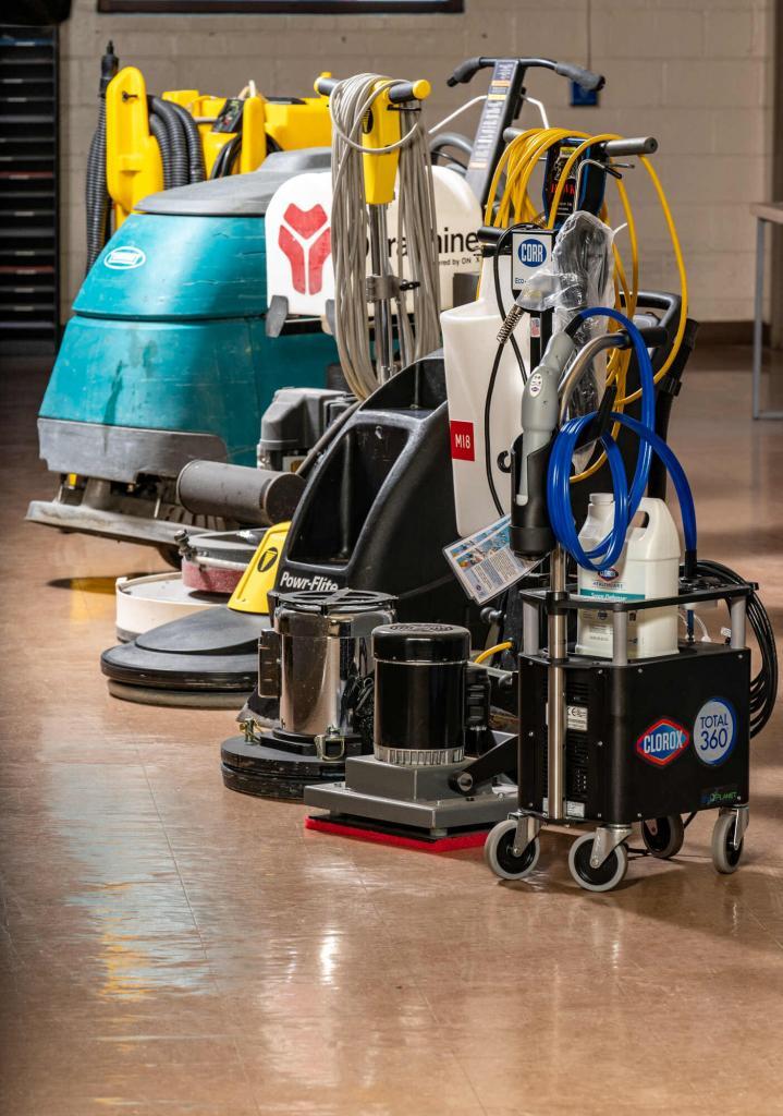 Cleaning machines used for commercial cleaning services.